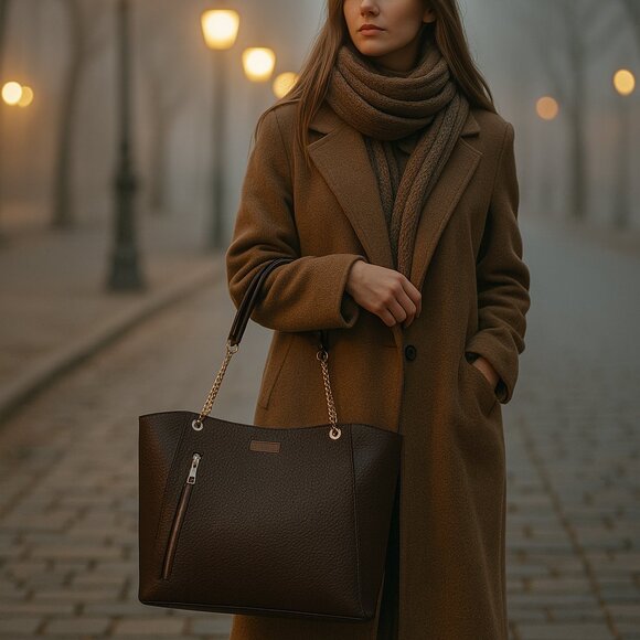 Women's Vegan Leather Brown Colour Satchel Bag – Sling Shoulder Tote Bag - Picture 2 of 10